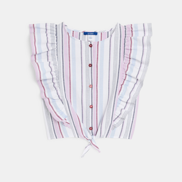 بلوزة مقلمة بها كشكشة، أرجوانية اللون للفتيات